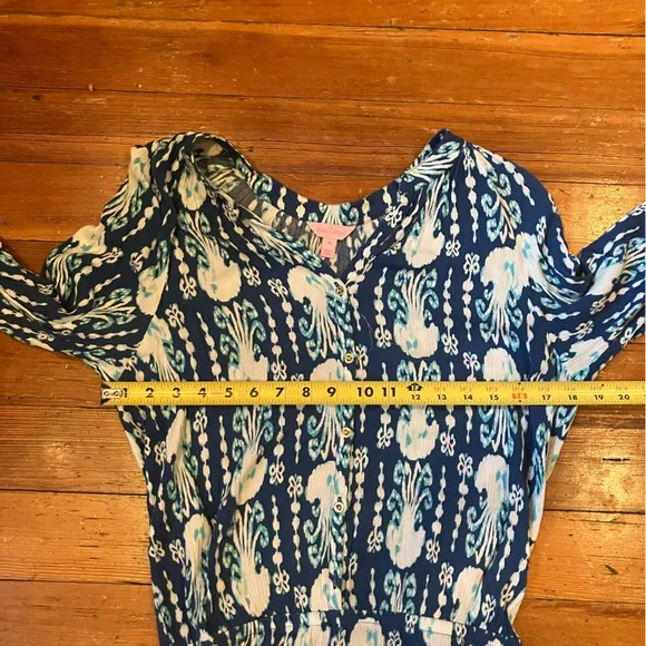 Lilly Pulitzer ELSA ROMPER Indigo Get in Line Blue White Gauze, Medium - Picture 9 of 11